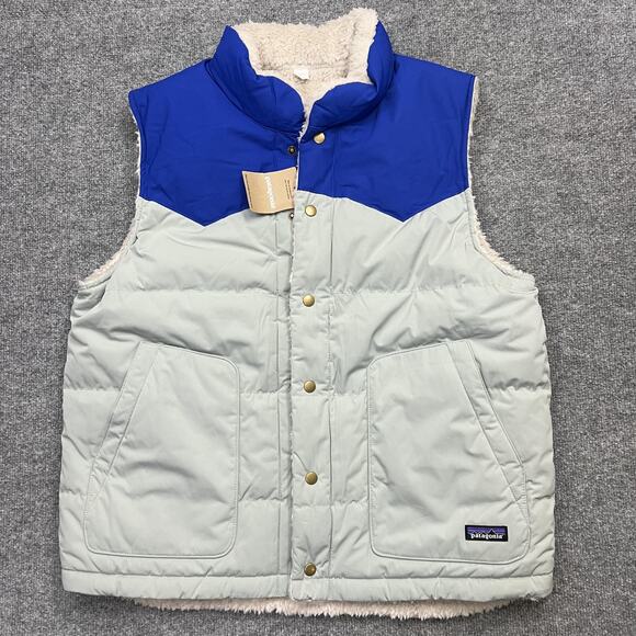 Patagonia Vest Mens Large Sleet Green Reversible Bivy Down Sherpa Fleece NEW - Picture 1 of 12